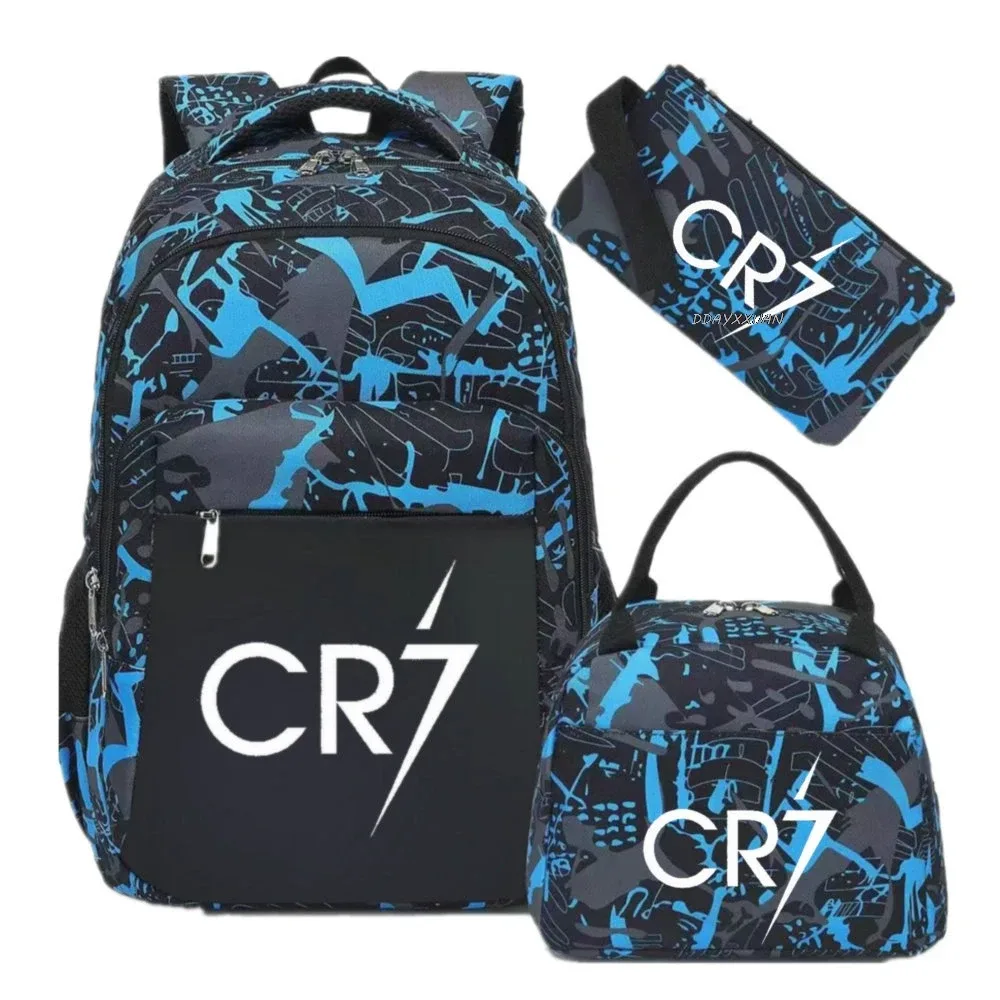 3 pièces/ensemble cr7 adolescent étudiant garçons fille enfants école livre sacs femmes hommes sac à dos adolescents cartable étudiants ordinateur portable voyage sacs à dos