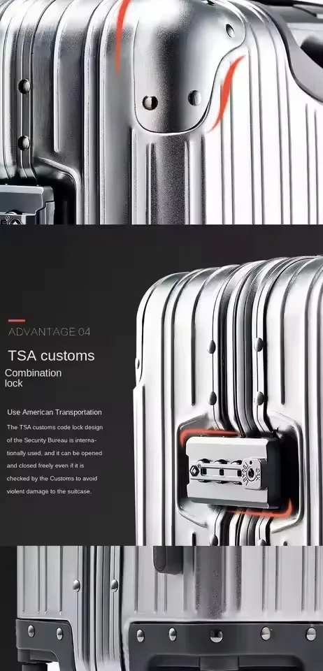 valise de voyage en alliage d'aluminium et de magnésium, nouveau style, roue muette de haute qualité, chariot à bagages roulants de 20/24/26/29 pouces, 100%