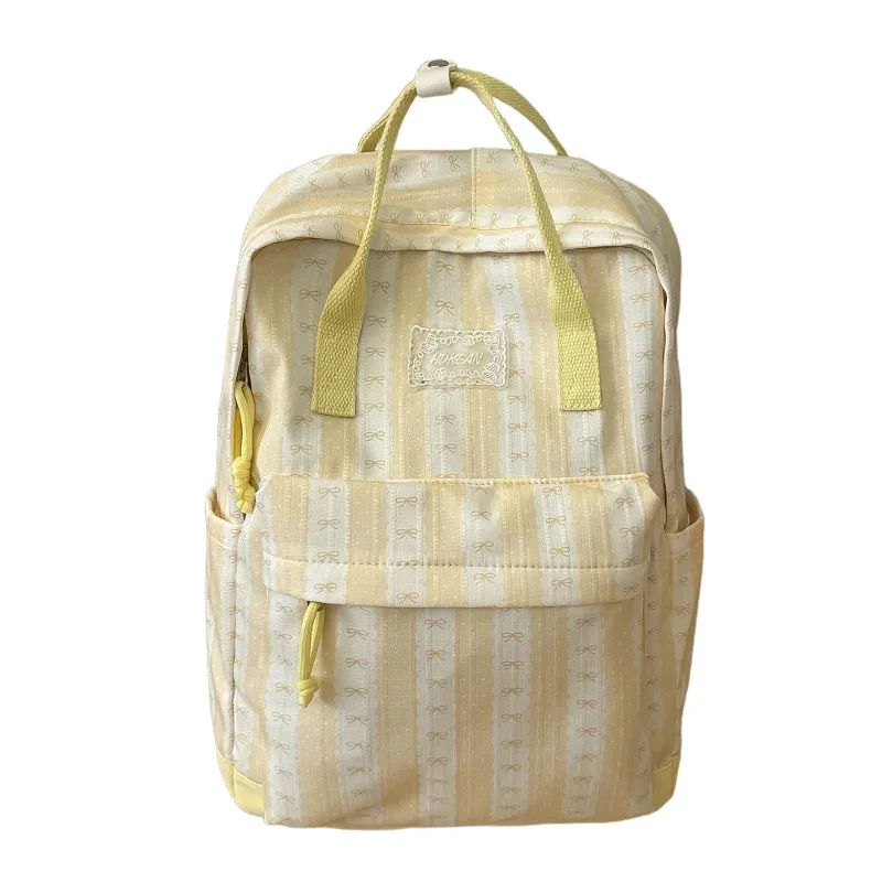 sac à dos en nylon à rayures et imprimé nœud pour femme, léger, mignon, pour étudiante, sac d'école, sac à dos de voyage quotidien pour ordinateur portable a4
