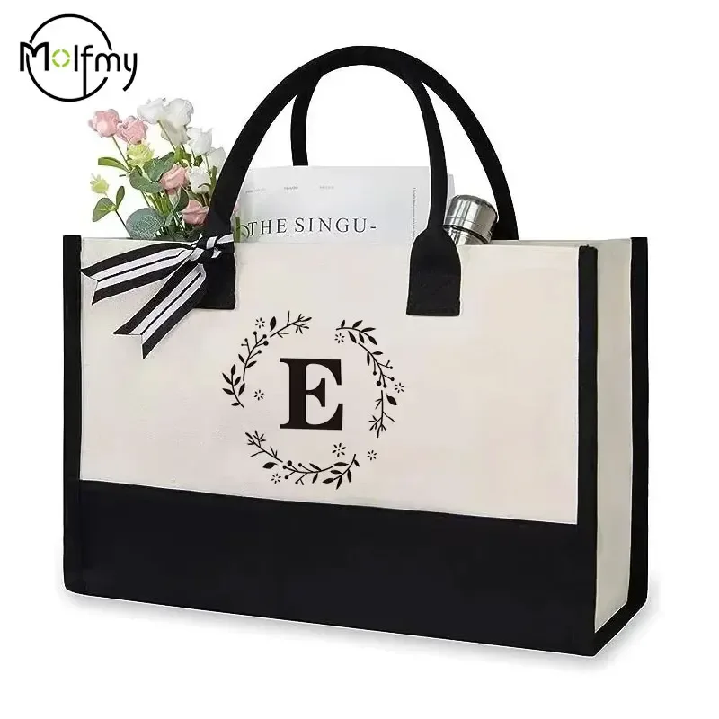 sac fourre-tout en toile lettre anniversaire cadeau de mariage personnalisé boutique logo d'affaires mode grande capacité sac à provisions bolsos 2025