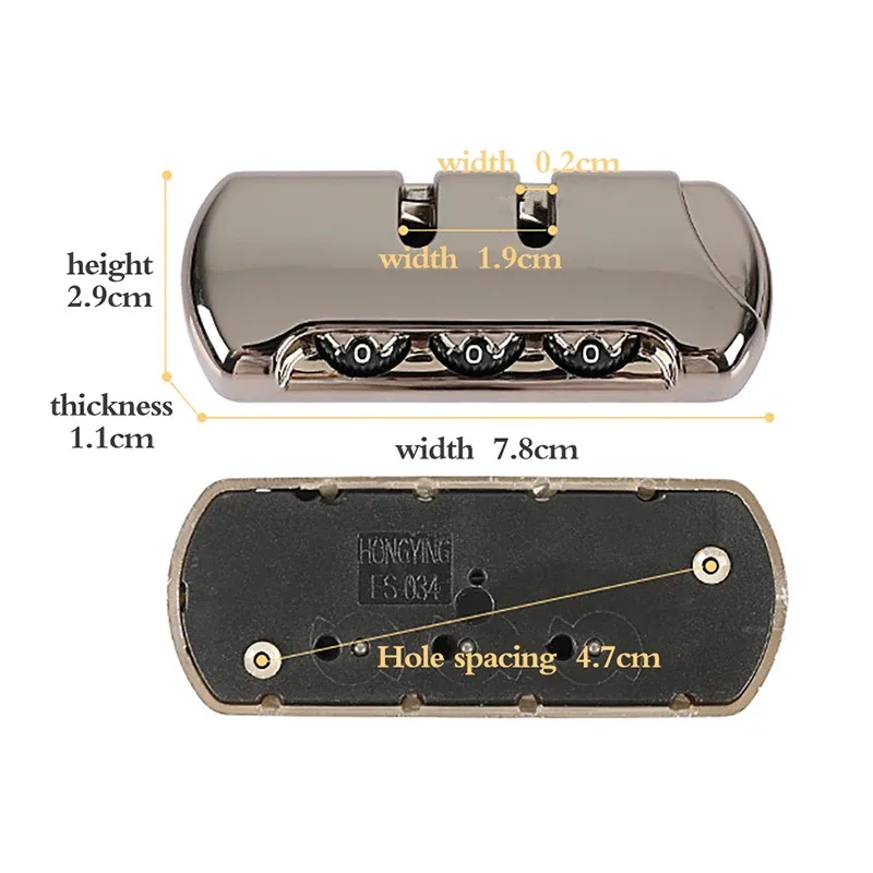 cadenas arrière simple à 3 chiffres pour valise de voyage, accessoire avec mot de passe et cadran numérique, 1 pièce