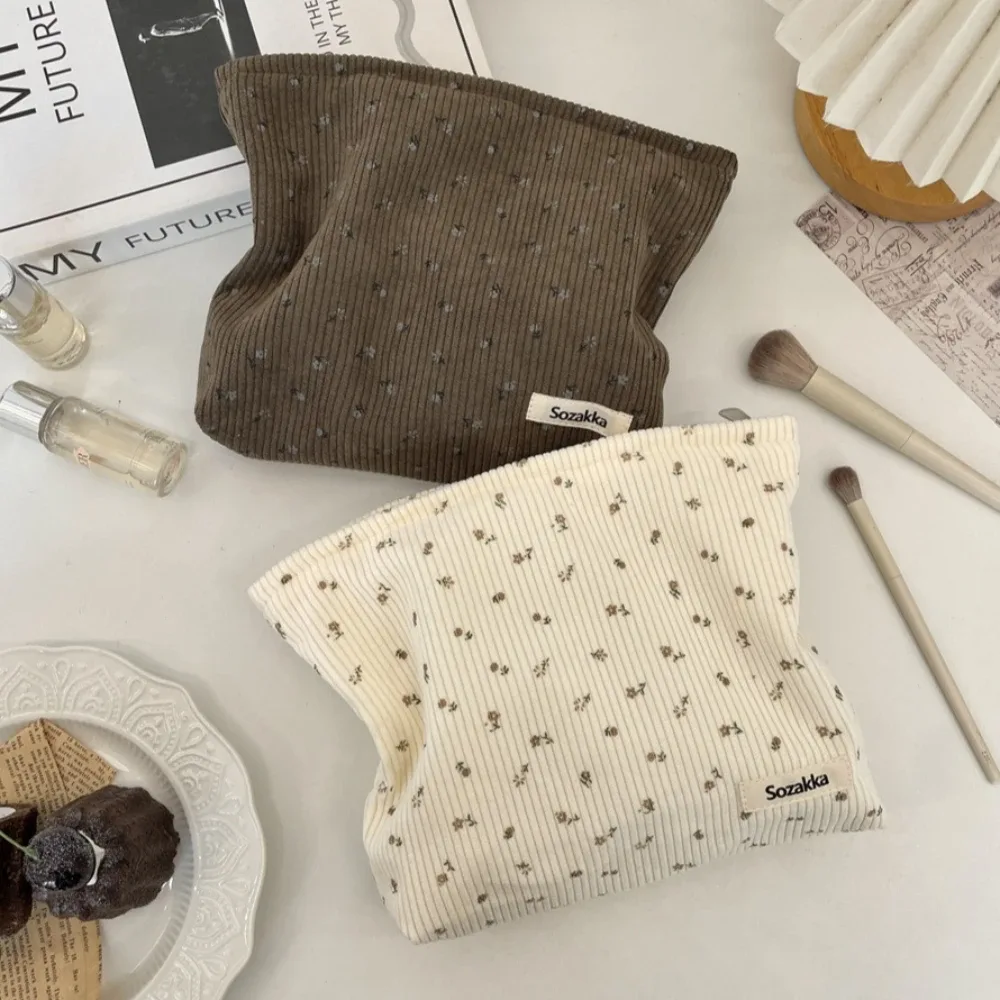sac de voyage en velours côtelé pour cosmétiques, sac de rangement portable pour maquillage, pochettes pour femmes, grande capacité, organisateur de maquillage à fermeture éclair, pochette de rangement