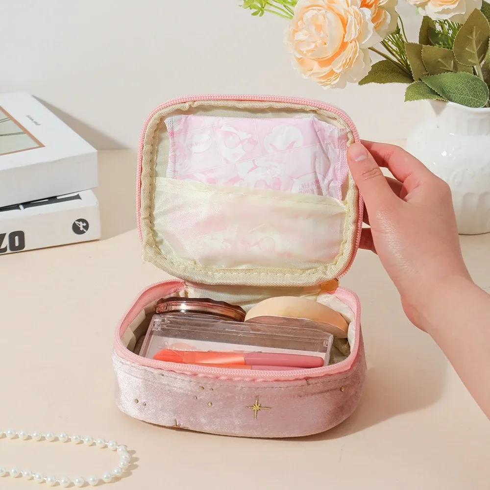 mini sac à cosmétiques carré mignon pour femmes, écouteurs portables, rouge à lèvres, serviettes hygiéniques, pochette de rangement, petits sacs de maquillage à fermeture éclair