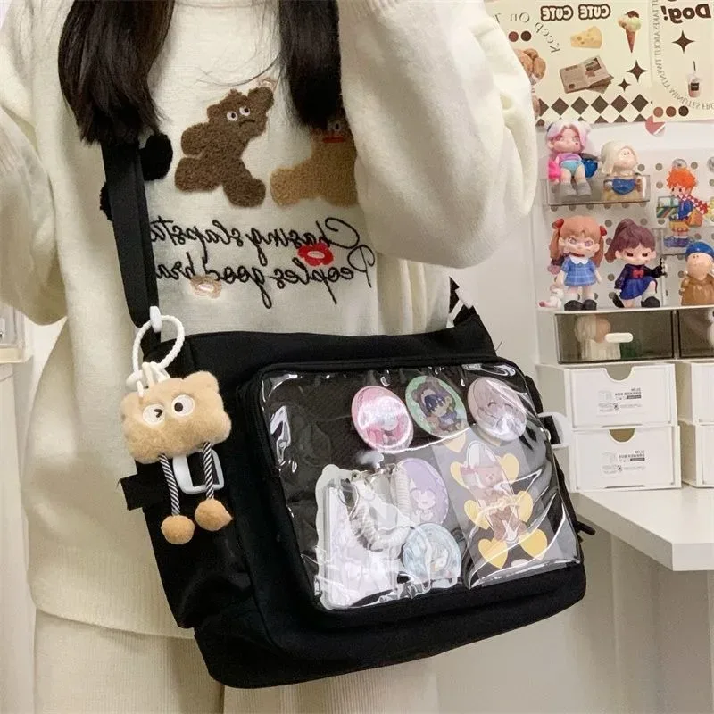 tenue de classe polyvalente de style académique, sac messager de grande capacité au design simple, sac à bandoulière transparent pour femmes