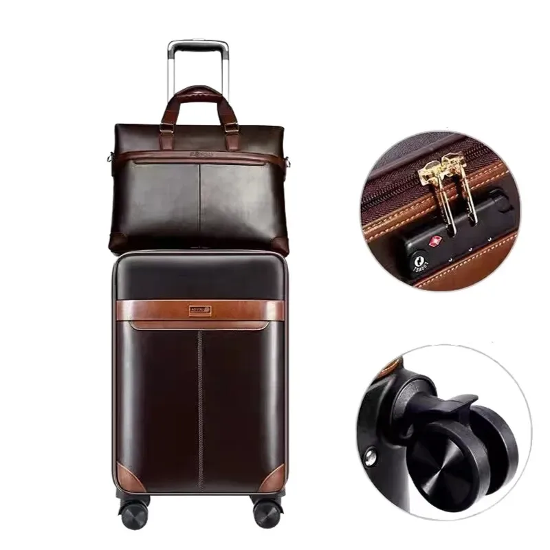 premium ensemble de bagages roulants en cuir spinner 24 pouces rétro hommes valises à roulettes d'affaires 20 pouces cabine mot de passe valise à roulettes