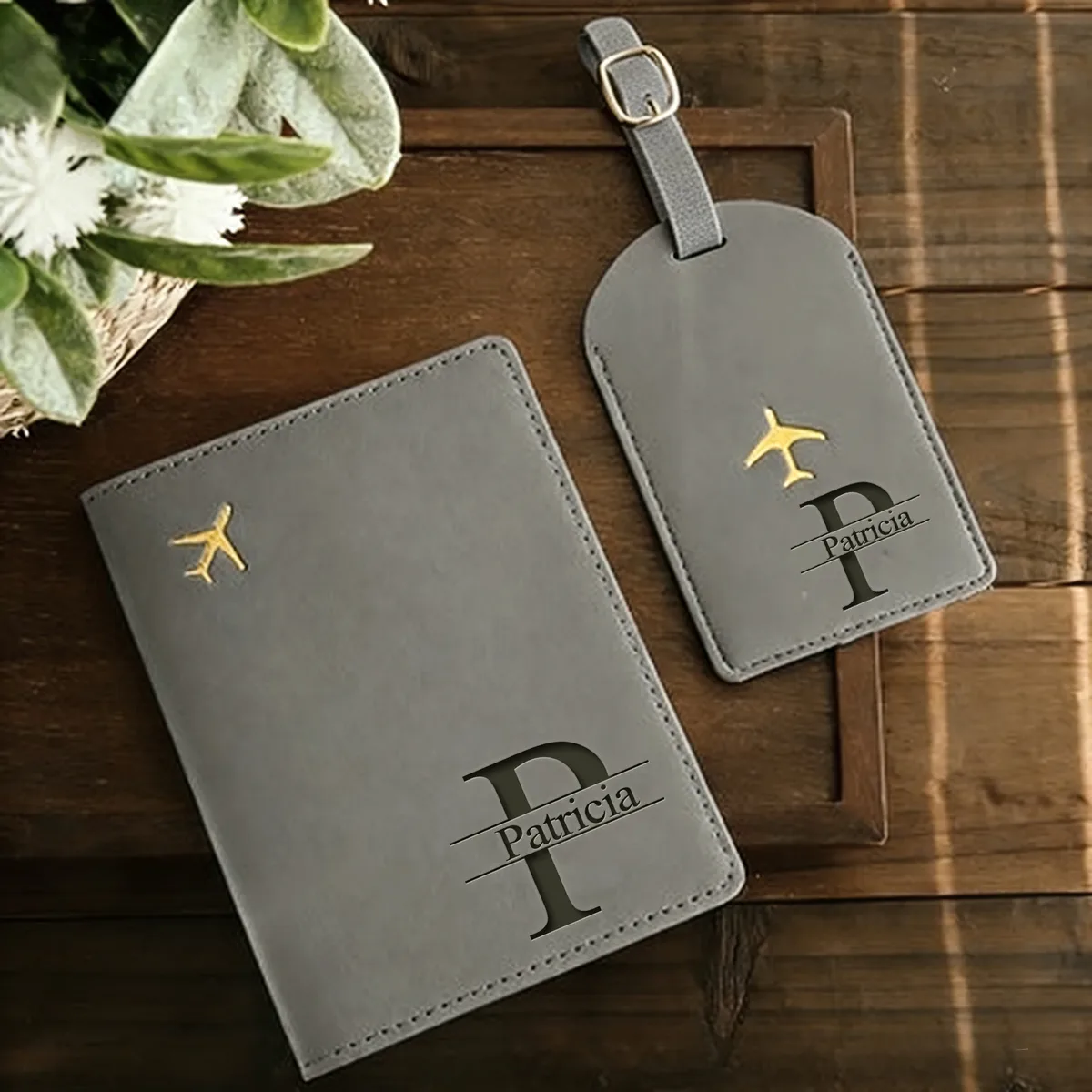 ensemble de porte-passeport et d'étiquette à bagages en similicuir pu personnalisable avec gravure au laser, bouton-pression, essentiels de voyage