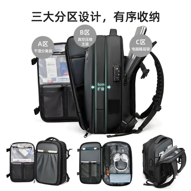 sac à dos ultra-capacitaire pour ordinateur portable, sac à dos de voyage haut de gamme pour homme, sac à dos extensible à compression sous vide