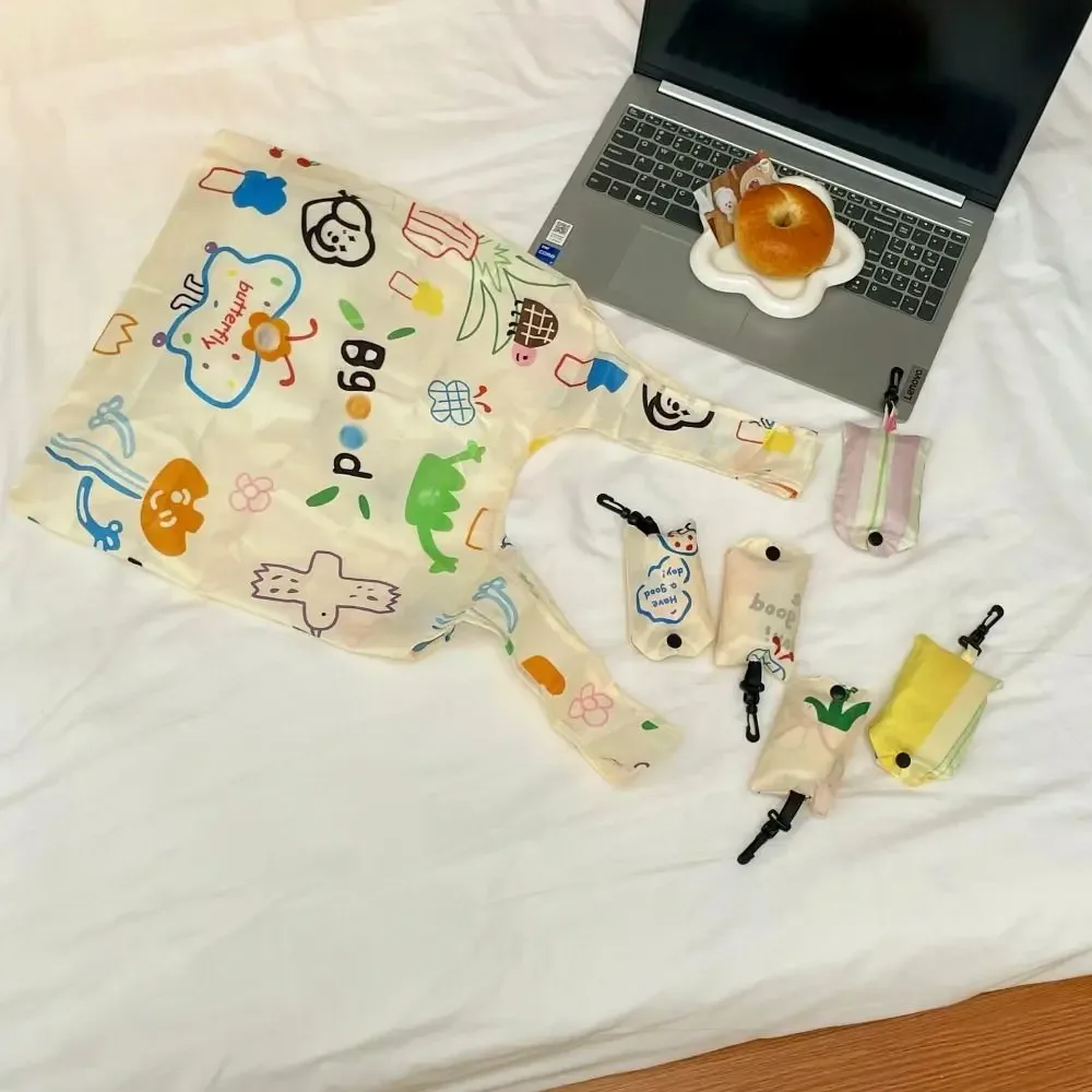 sac de courses pliable en nylon créatif, sacs de rangement, fourre-tout, sac écologique de dessin animé, sac d'épicerie de voyage étanche réutilisable, collation