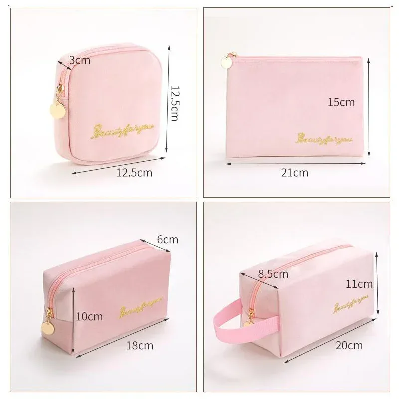 trousse de maquillage en peluche, trousse à cosmétiques pour femmes, grande trousse de toilette de voyage de couleur unie à fermeture éclair, pochette de lavage de beauté