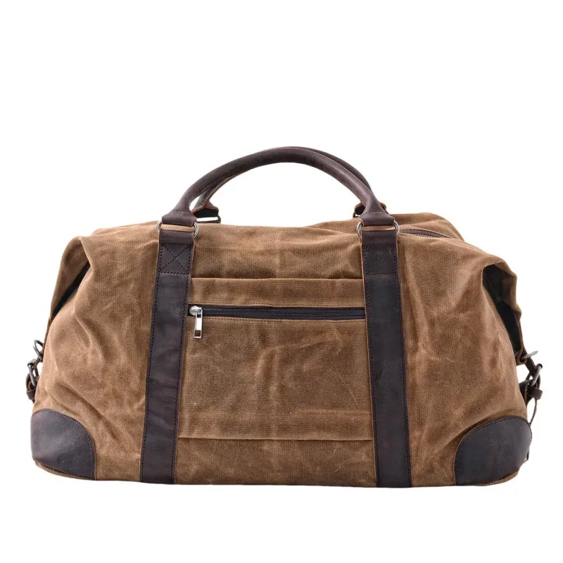 sac de voyage rétro européen et américain en toile cirée imperméable et cuir de vachette, sac de week-end grande capacité pour homme