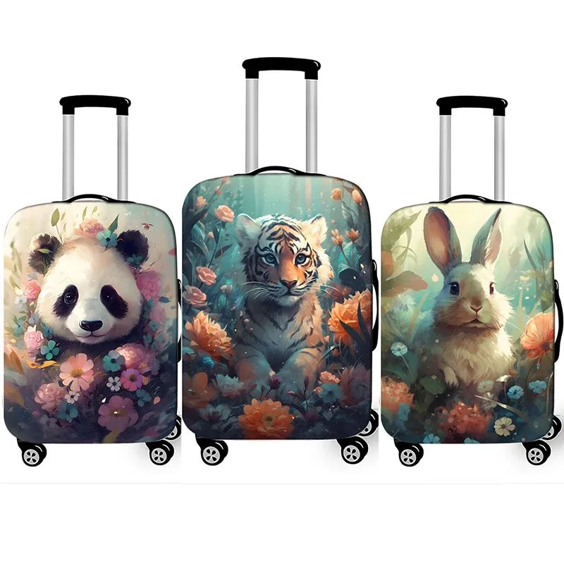 housse de protection pour valise aquarelle, motif animal mignon, tigre, lapin, panda, pour voyage, valise, hou