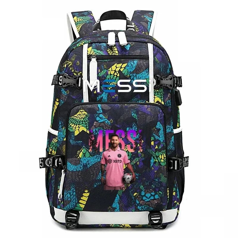 sac à dos de sport de football messi en tissu oxford avec fermeture à loquet, grande capacité, pour ordinateur portable, loisirs, voyage, école et étudiants