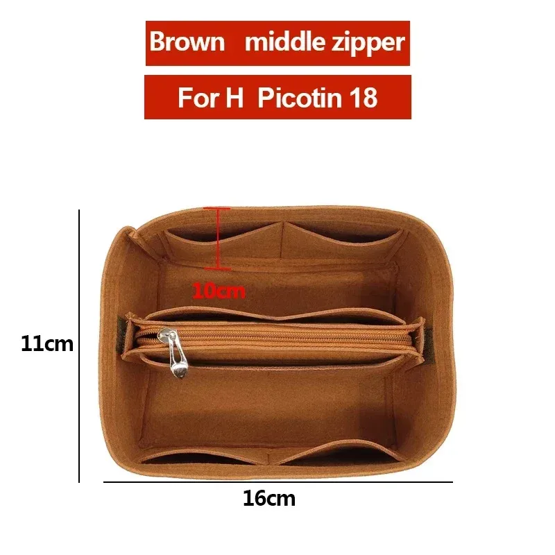 organisateur insérer sac de rangement intérieur feutre sac à main shaper stockage cosmétique insérer sac à main avec fermeture éclair adapté pour h picotin 18 22
