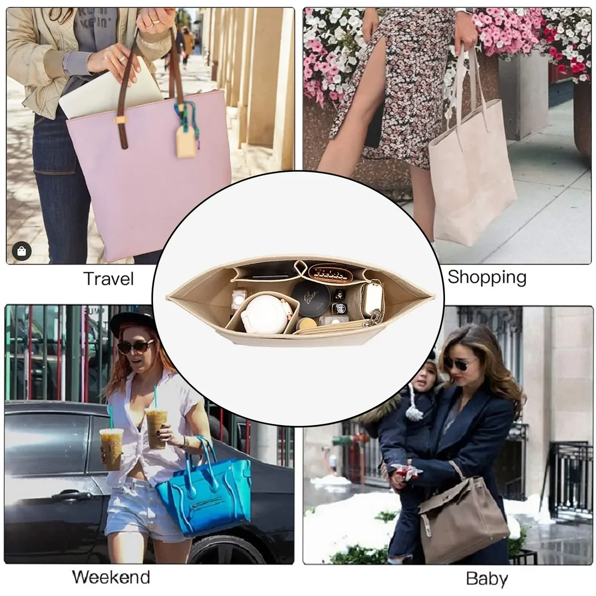 sac à insérer en feutre adapté au sac à main, sac de doublure en tissu feutré, sac de maquillage, support de voyage, organisateur de sac à main portable