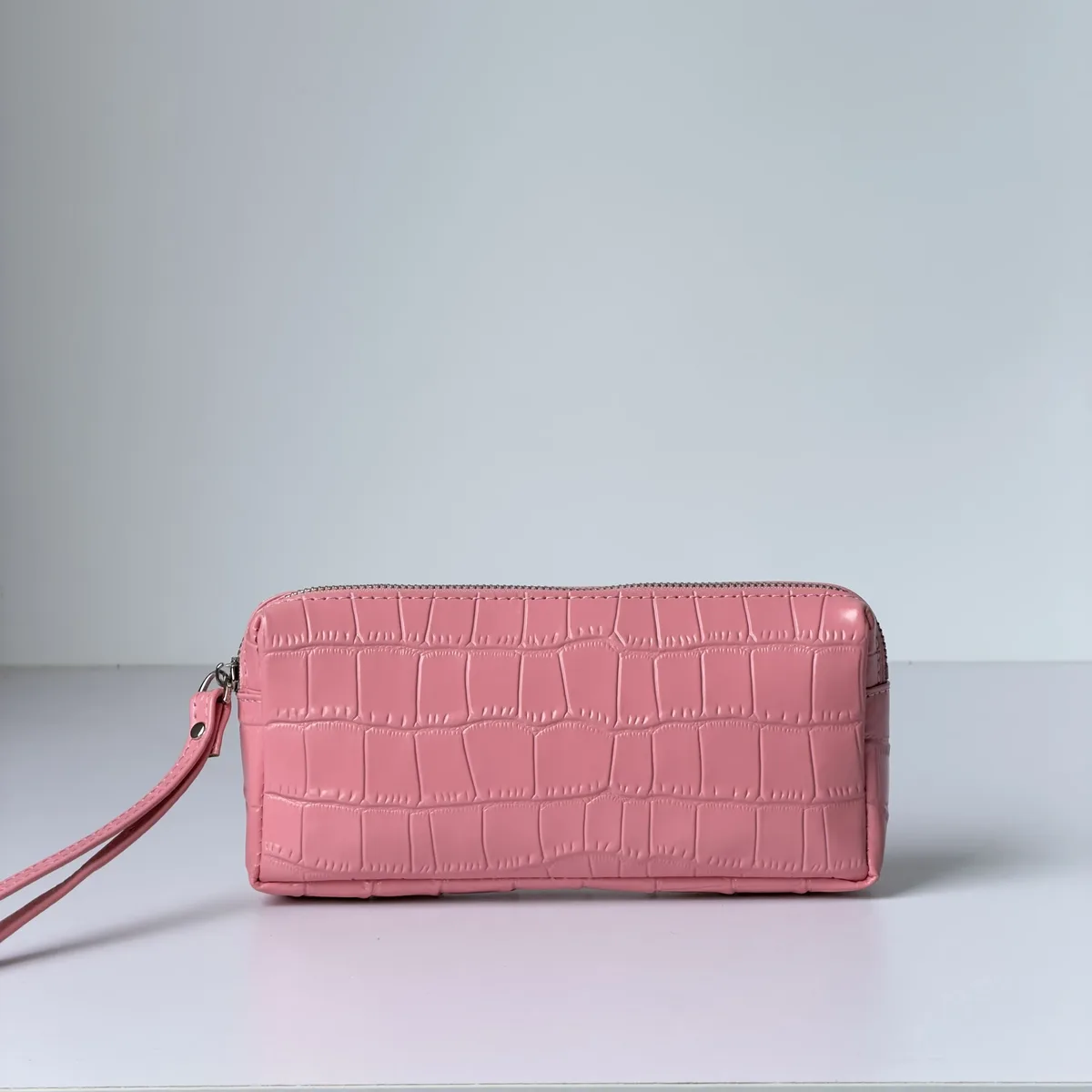 sac à cosmétiques en cuir de vachette rose à motif crocodile, sac de toilette de luxe de grande capacité, en cuir véritable, pour voyage, rangement portable, trousse de toilette