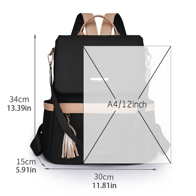 1 sac à dos classique antivol de taille moyenne avec des bretelles réglables noires minimalistes, parfait pour les activités de plein air, les voyages et les sorties.