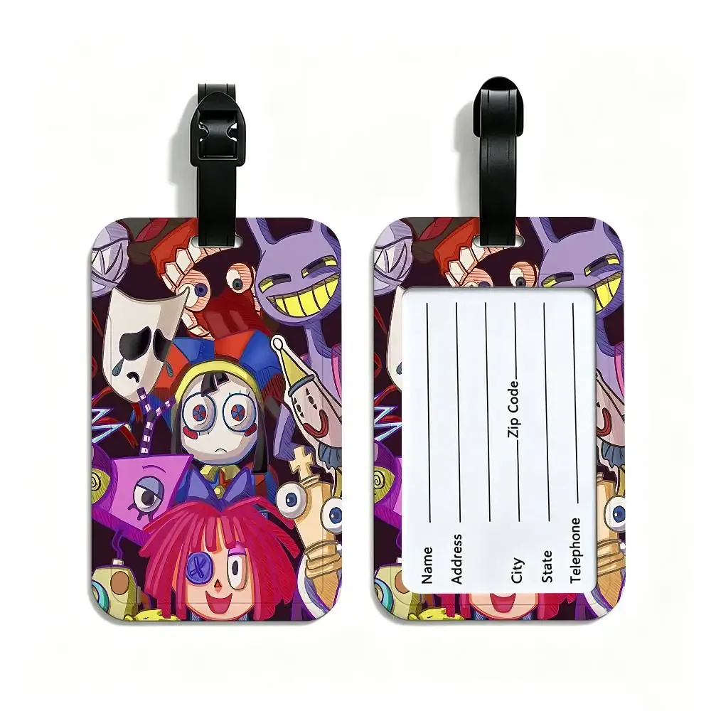 étiquette de bagage en pvc, motif de dessin animé "le cirque numérique incroyable", accessoire de voyage, design anti-perte, pochette détachable pour carte d'information.