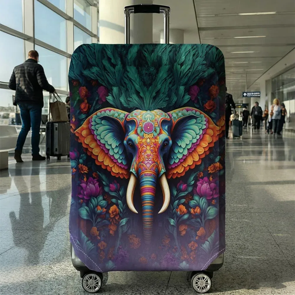 housse de bagage colorée à imprimé éléphant, adaptée aux bagages de 18 à 32 pouces, manchon pour poignée de bagage, accessoires de voyage
