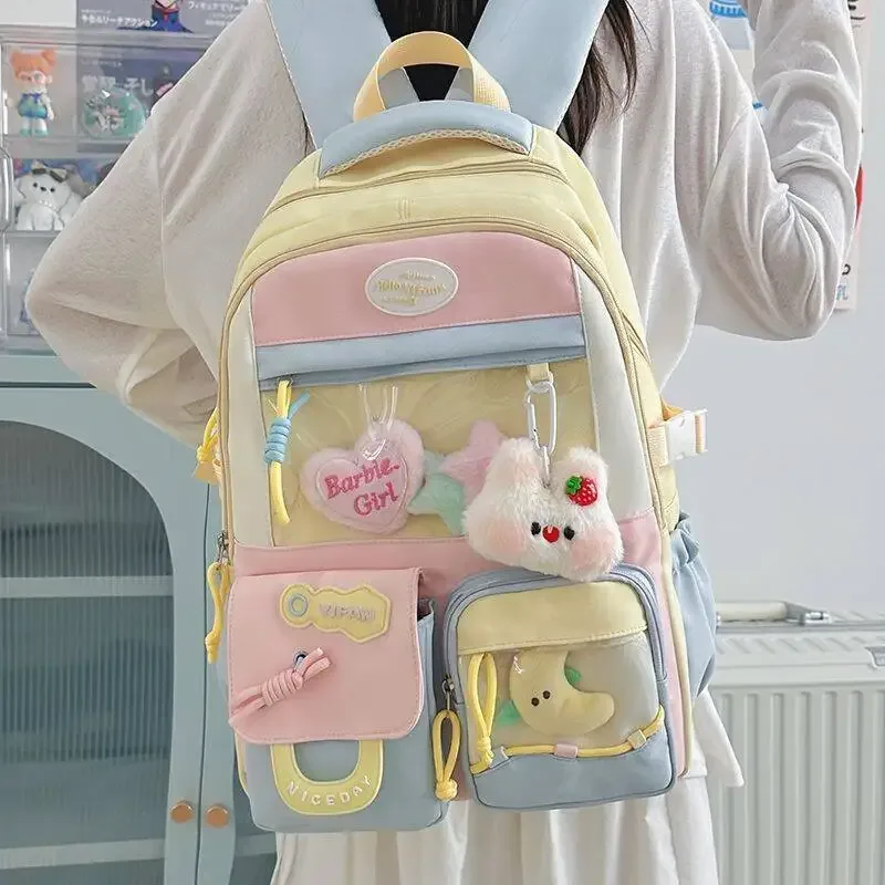sac à dos mignon pour fille de style dopamine ins, nouveau modèle pour les lycéennes, sac à dos de grande capacité avec blocs de couleurs