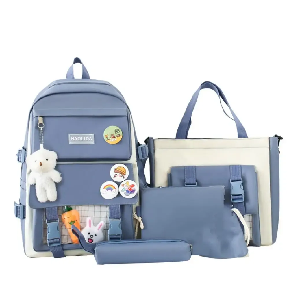 sacs décontractés en nylon de grande capacité, sac à dos à bandoulière avec badge de trajet simple, un ensemble de quatre cartables, sac d'école de style coréen pour enfants