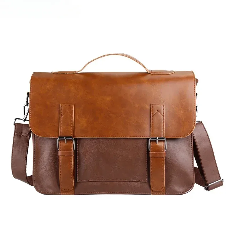 sac à main rétro en cuir pu pour homme, fourre-tout vintage, étui à bombes, business, bureau, ordinateur portable, sacoche décontractée