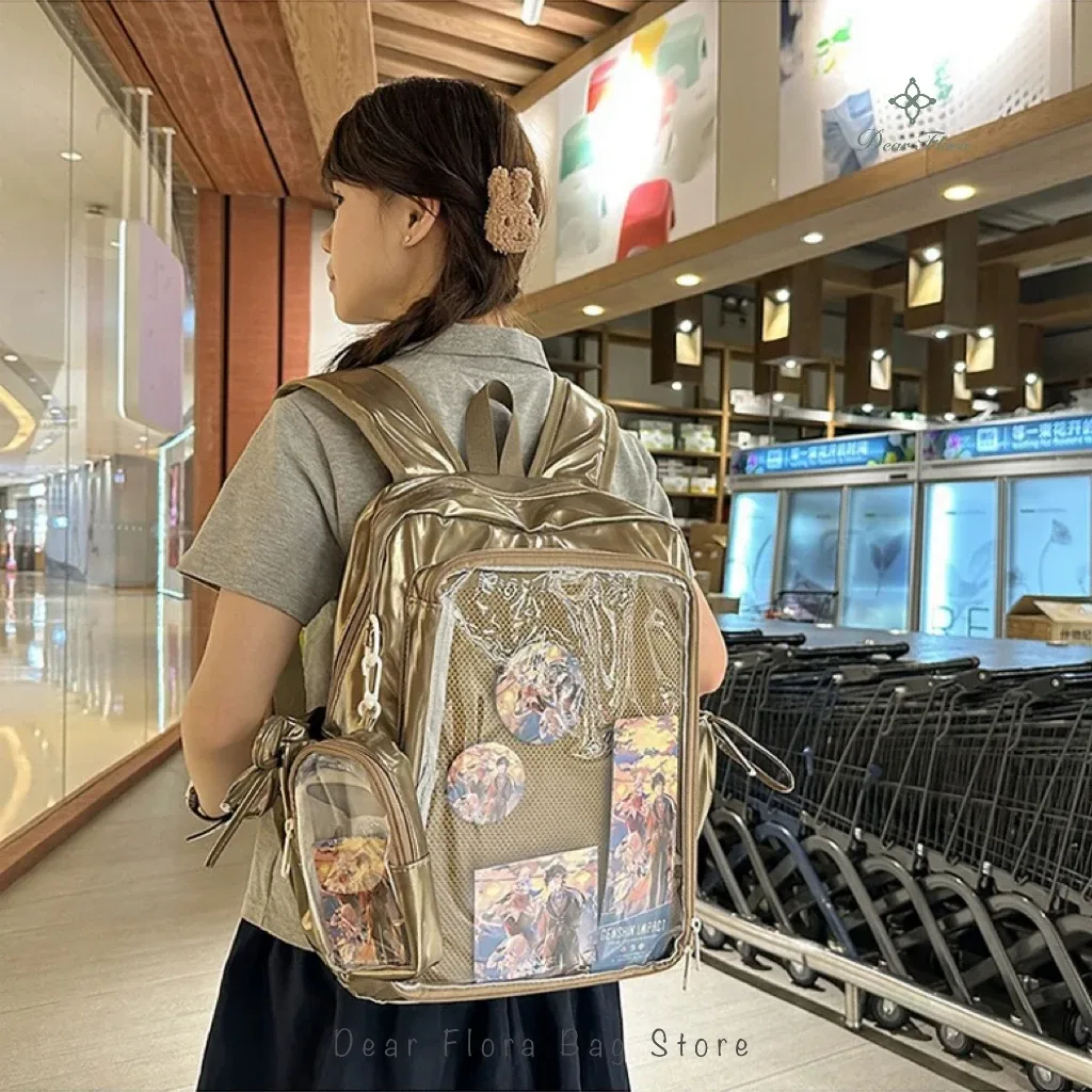 nouveau y2k mignon ita sac à dos étudiants grande capacité sac à dos décontracté fille transparent bricolage affichage sac à dos à la mode voyage cartables
