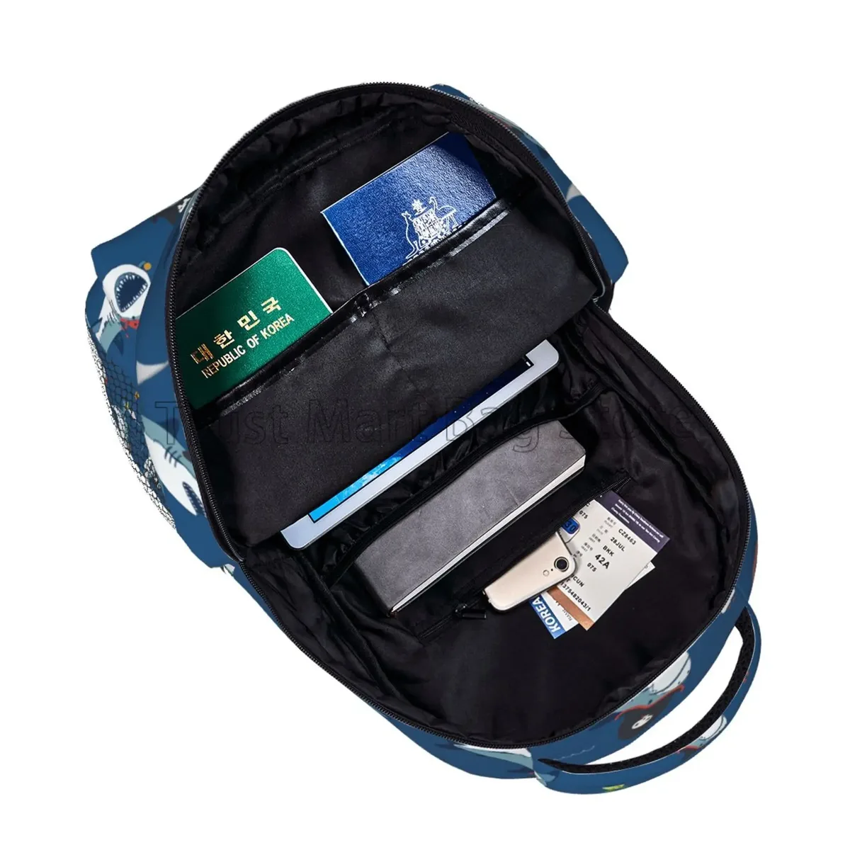sacs à dos à motif de requins de dessin animé pour adultes et adolescents, sac à livres pour étudiants, sac à dos pour ordinateur portable durable et décontracté, voyage, randonnée, camping, mignon