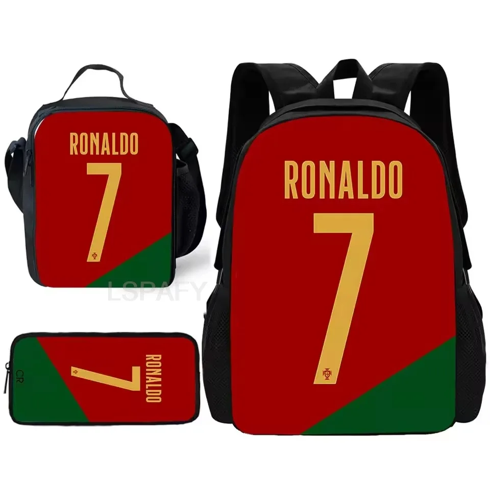 ensemble de sacs à dos 3 pièces à motif cr7 soccer star – sac à dos décontracté de grande capacité avec pochette et sac fourre-tout assortis, parfait pour le quotidien