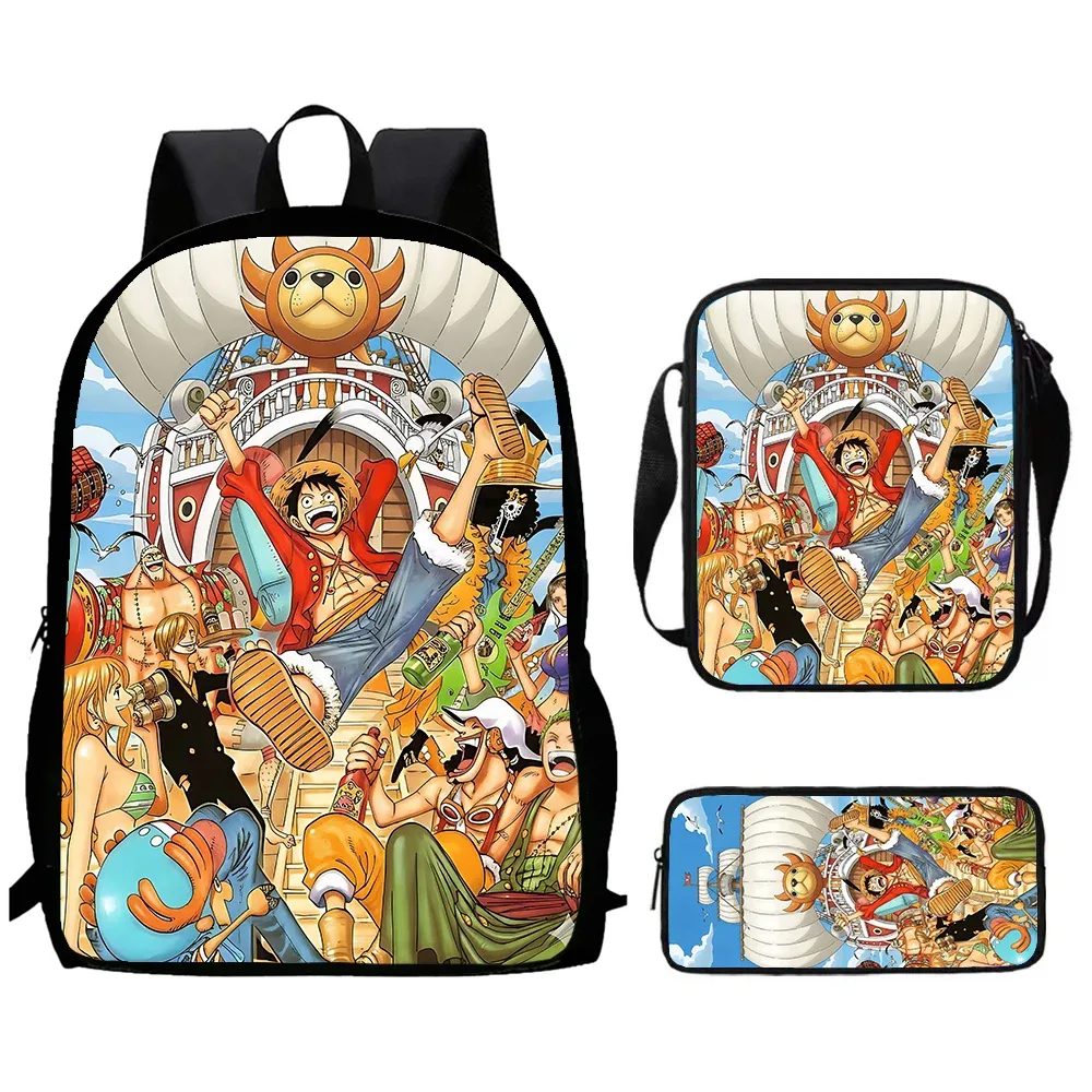 sac à dos scolaire one piece 15 pouces, 3 pièces, léger et durable, avec sac bandoulière et trousse à crayons pour garçons et filles de 6 à 10 ans