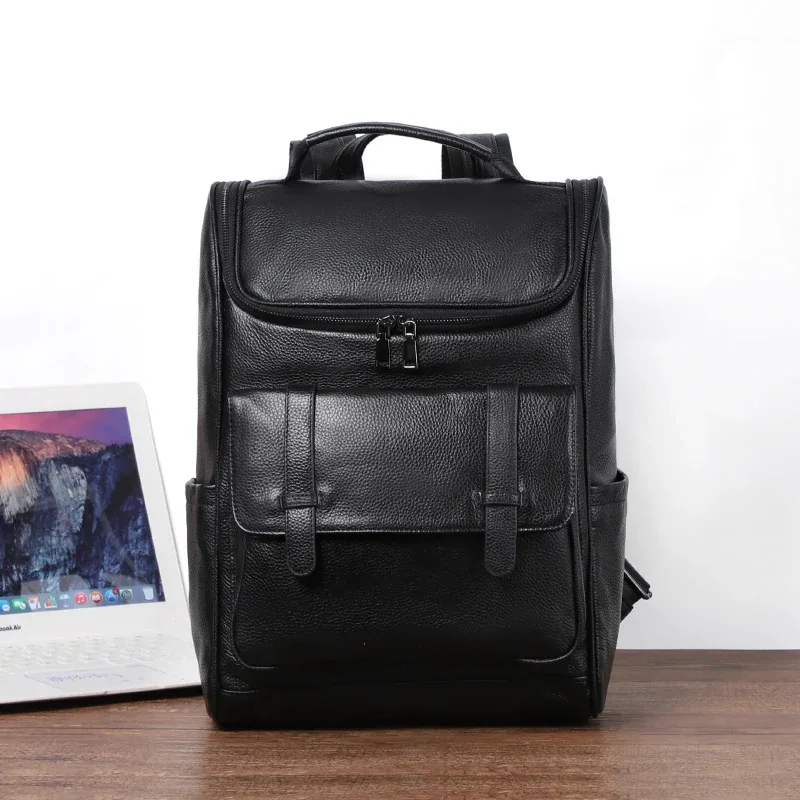 sac à dos en cuir véritable pour hommes, cartable de grande capacité pour garçons, sac pour ordinateur portable, sacs à dos de voyage en peau de vache, cartable étudiant, 100%