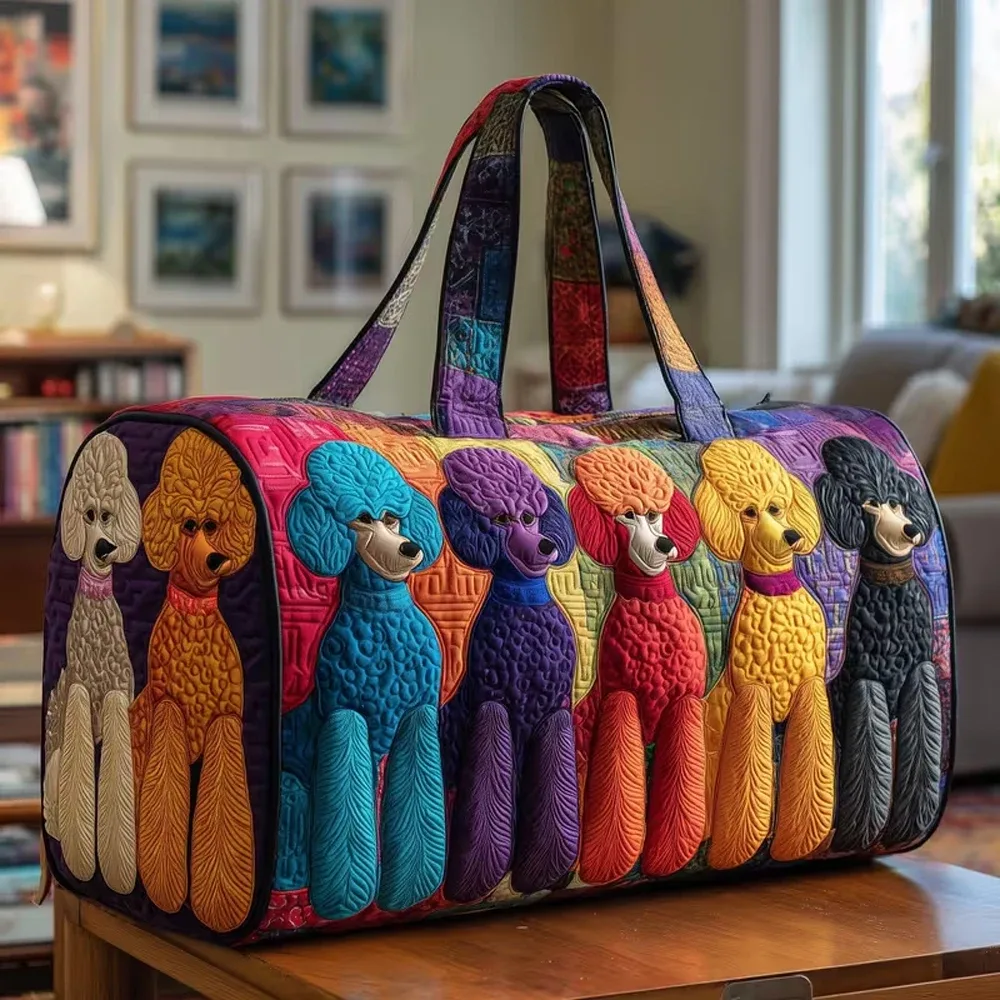 sac de voyage matelassé poodle dogs, sac fourre-tout de voyage rétro amusant pour hommes et femmes, sac de week-end pour l'extérieur