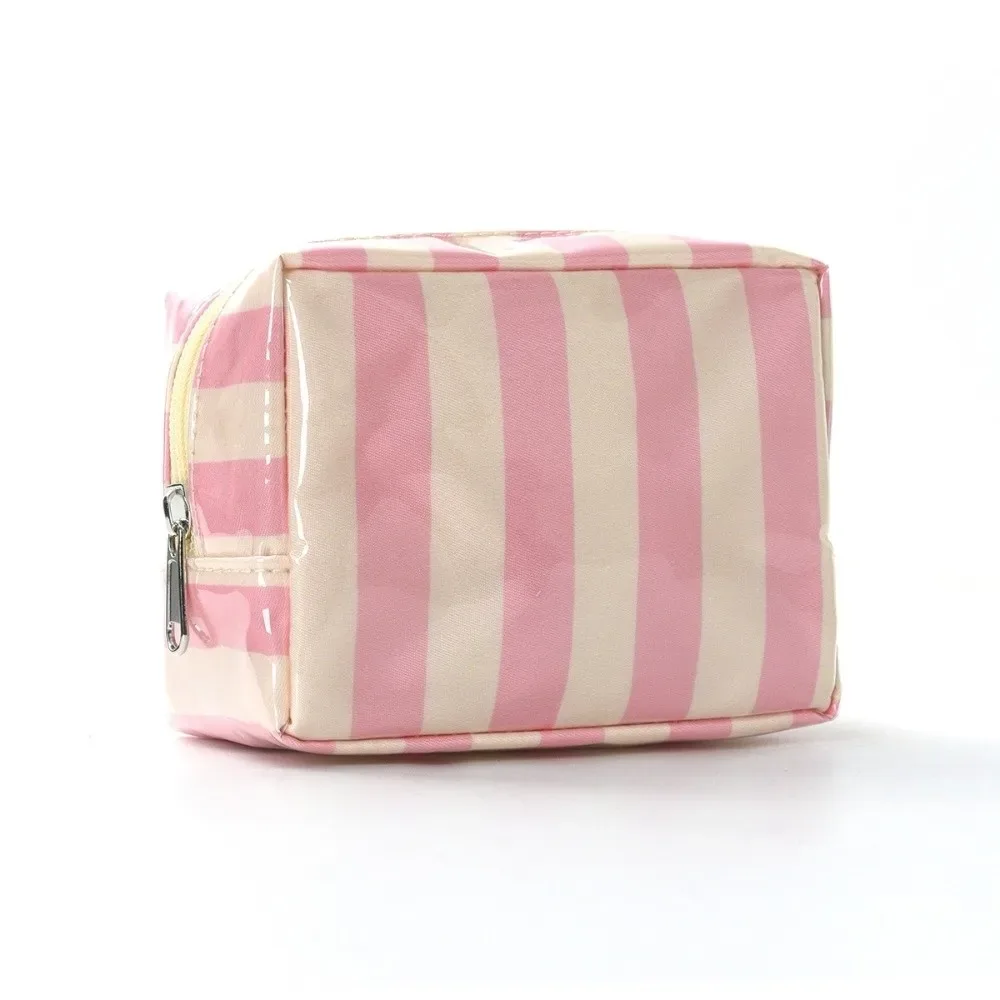 nouvelle trousse de maquillage de petite taille en pvc, design rayé, trousse de toilette légère, imperméable, pochette cosmétique pour les voyages