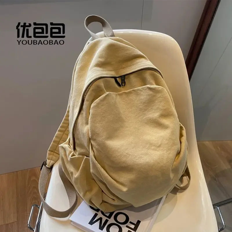 sac à dos décontracté en toile lavée grande capacité pour femme, sac à dos souple et minimaliste pour étudiants, trajets quotidiens et voyages