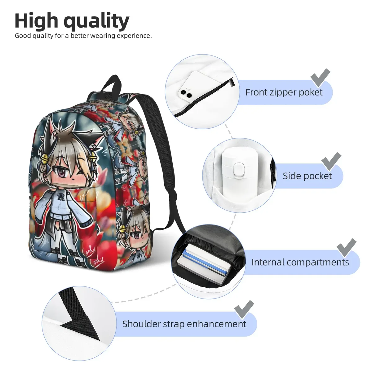 sac à dos gacha life pour jeunes, sac à dos tendance, sacs à dos respirants pour adolescents, sacs à dos pour le lycée, sac à dos personnalisé