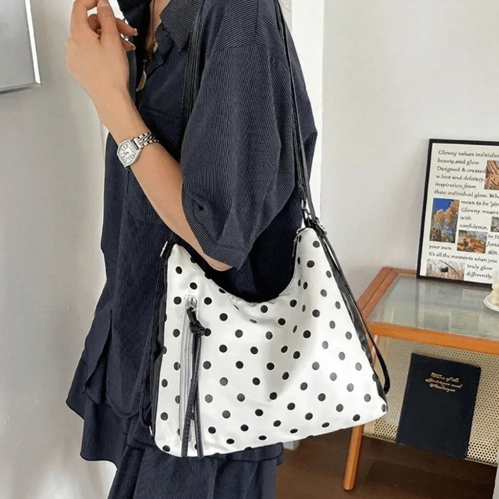 sac à bandoulière en cuir pu à pois, grande capacité, sac à dos, sac fourre-tout, style coréen, sac sous le bras, sac seau, pour étudiants