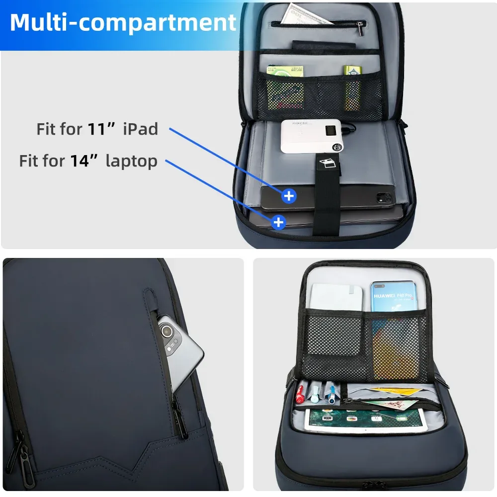 hcankcan-sac à dos mince pour homme, sacoche pour ordinateur portable 14 pouces, business, multifonctionnel, étanche, école, unisexe, décontracté, voyage, noir
