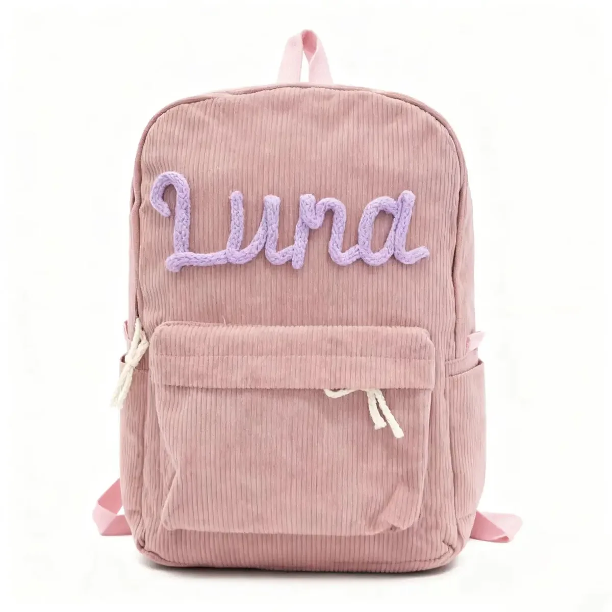 sac à dos personnalisé en velours côtelé pour hommes et femmes, lettres brodées à la main, sac à dos en tissu coloré, 1 pièce