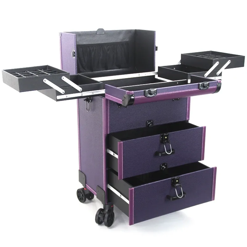 boîte à cosmétiques de luxe, valise de grande capacité, boîte à outils de broderie, chariot professionnel multicouche, bagage à roulettes de voyage de maquillage