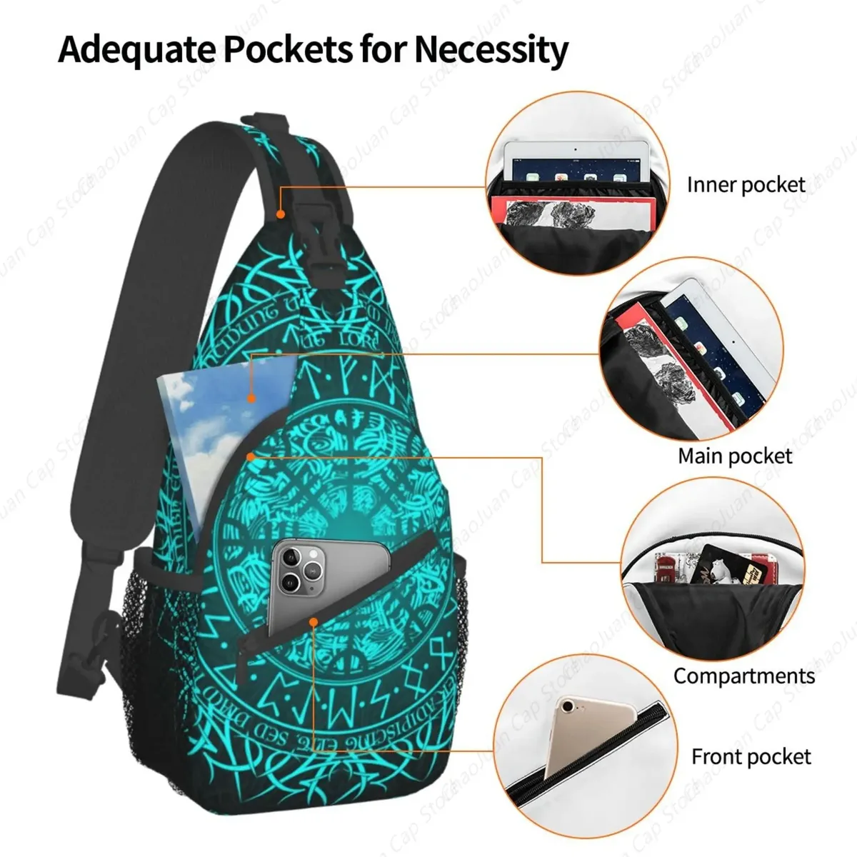 bleu viking végétarien boussole fronde sac à dos sac pour femmes hommes poitrine sac à dos sac à dos à bandoulière pour voyage sport