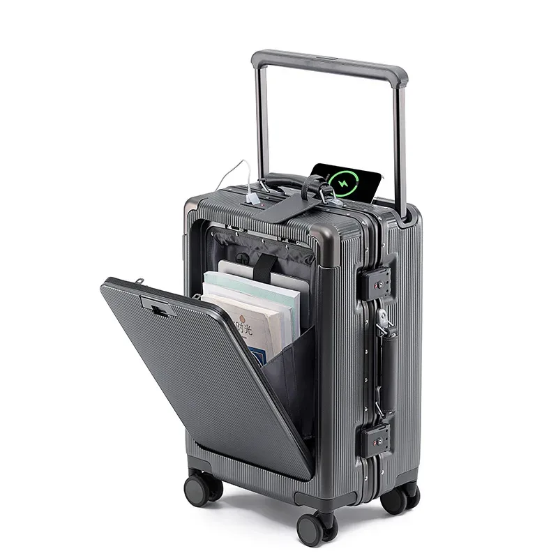 valise de voyage 20/24/26 pouces avec cadre en aluminium, trolley large, bagage cabine avec porte-gobelet, valise à roulettes pour l'embarquement
