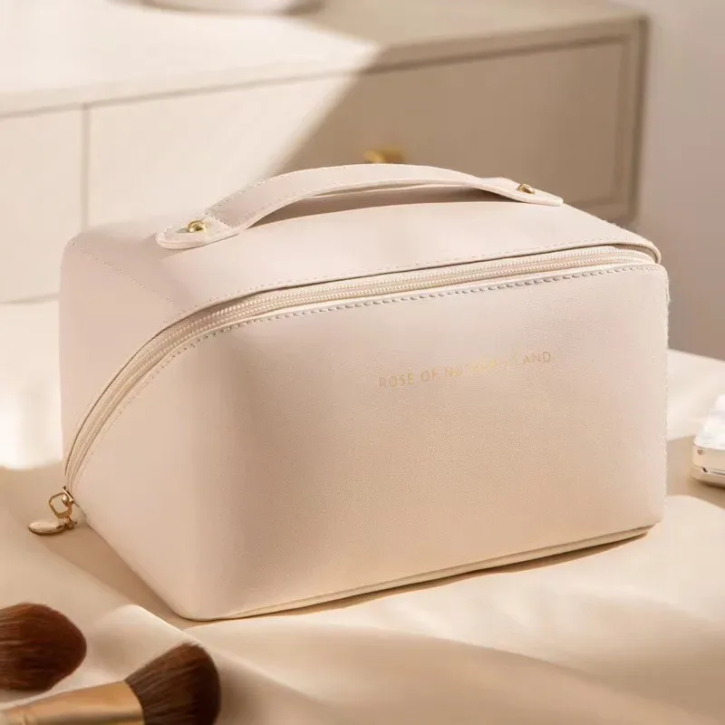 trousse de maquillage de voyage grande capacité, organiseur de cosmétiques extensible avec compartiments zippés pour articles de toilette et accessoires, rose