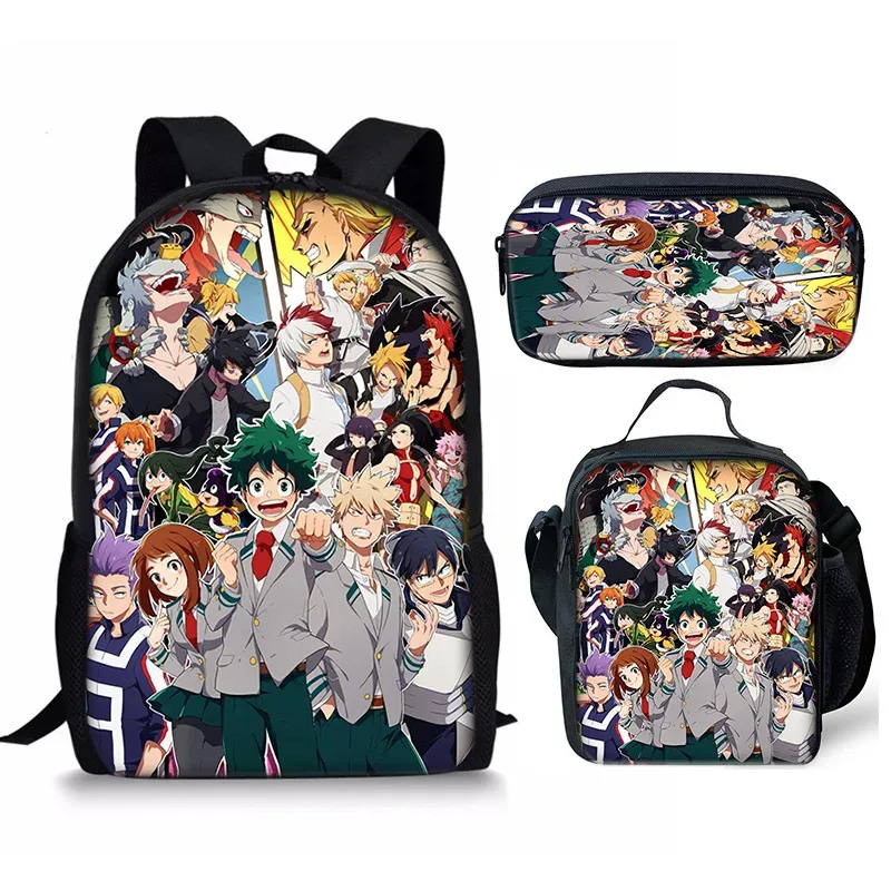 sac à dos my hero academy, ensemble de trois pièces, sac à bandoulière my hero academy, trousse à crayons