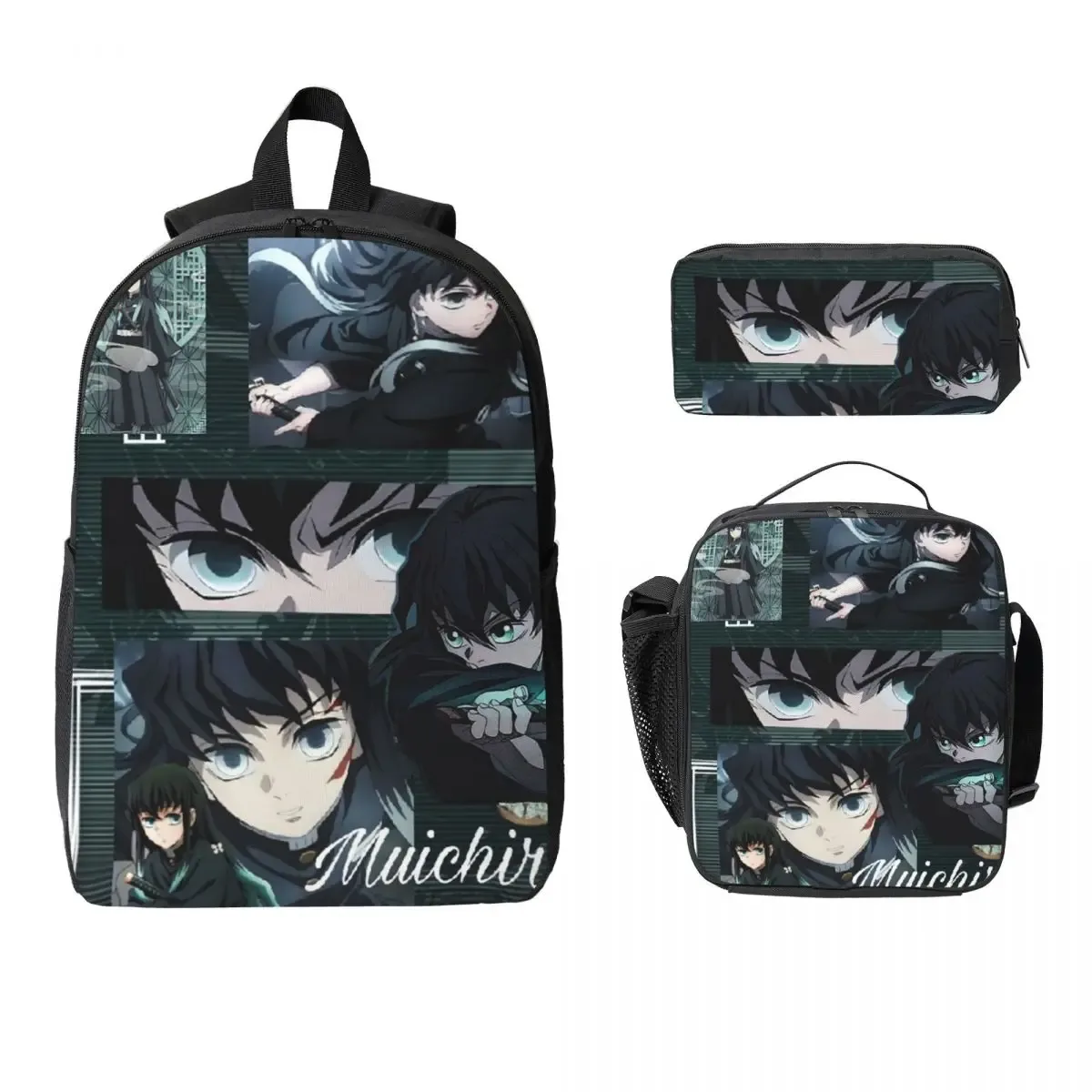 muichiro tokito demon slayer sac à dos garçons filles bookbag sac d'école ordinateur portable sacs à bandoulière 3ps sac à déjeuner isolé trousse à crayons