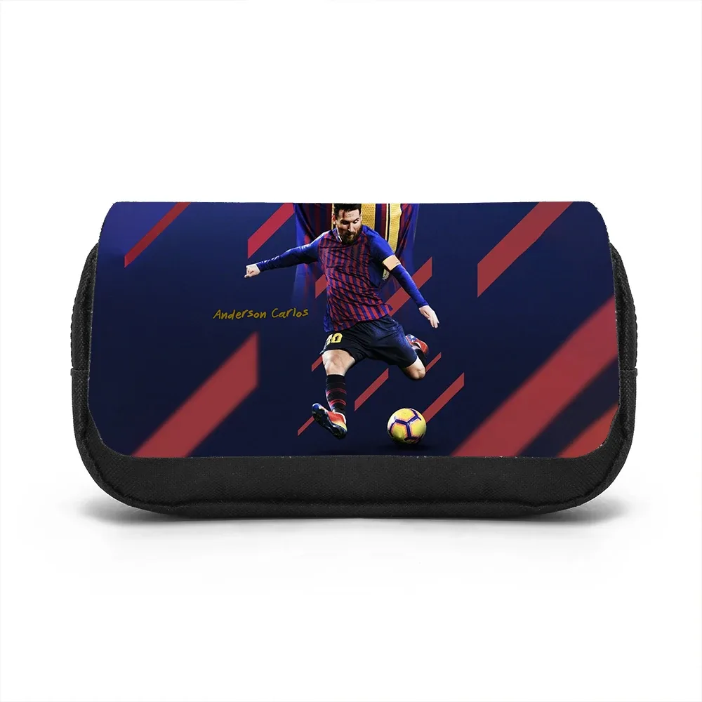 sac de rangement de papeterie grande capacité learn, travel m-messi, trousse à crayons double couche, sac à stylos pour étudiants, star du football