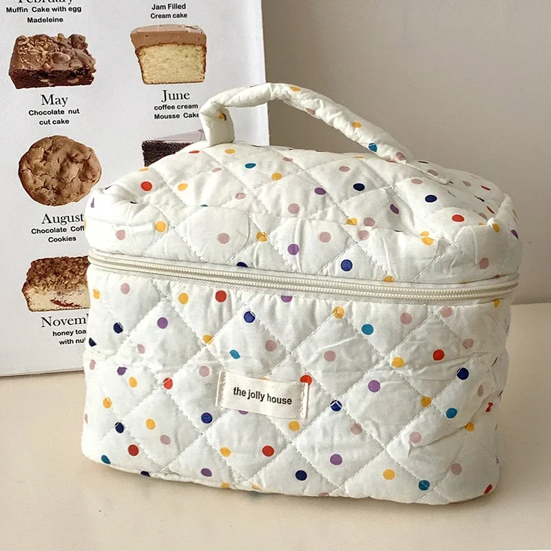 sac à main matelassé à pois colorés pour femmes, fourre-tout portable de grande capacité, sacs de rangement de maquillage de voyage, sacs à main en coton, cadeau
