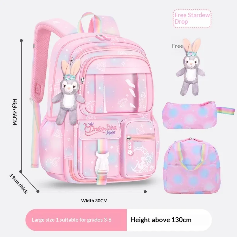 sac à dos d'école pour filles, 3 pièces, grande capacité, sac d'école pour enfants avec étui de transport pour crayons et repas, sac à dos de voyage, cadeau pour enfant