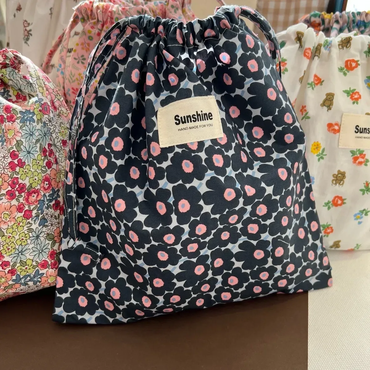 sac de rangement de voyage à proximité extérieure, sac de rangement classé, sacs à cosmétiques à fleurs imprimées, paquet de poche en ficelle de coton