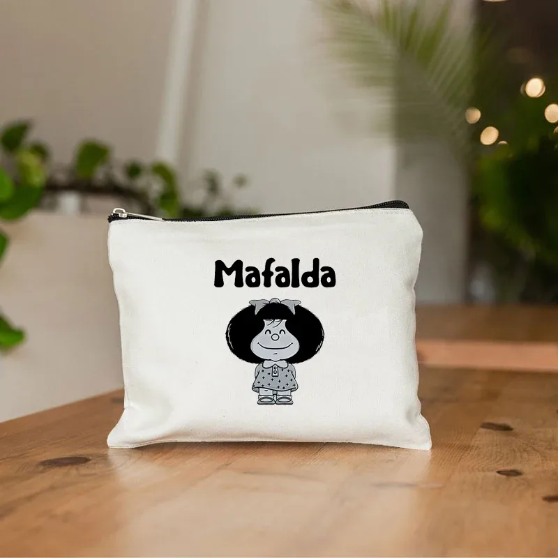 mafalda mignon anime cosmétique trousse de maquillage crayon organisateur fermeture éclair kawaii maquillage pochette sac à main voyage trousses de toilette cadeau