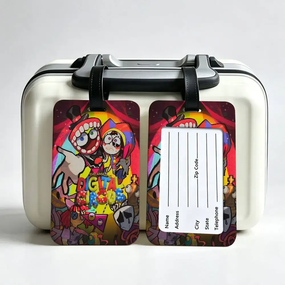 étiquette de bagage en pvc, motif de dessin animé "le cirque numérique incroyable", accessoire de voyage, design anti-perte, pochette détachable pour carte d'information.