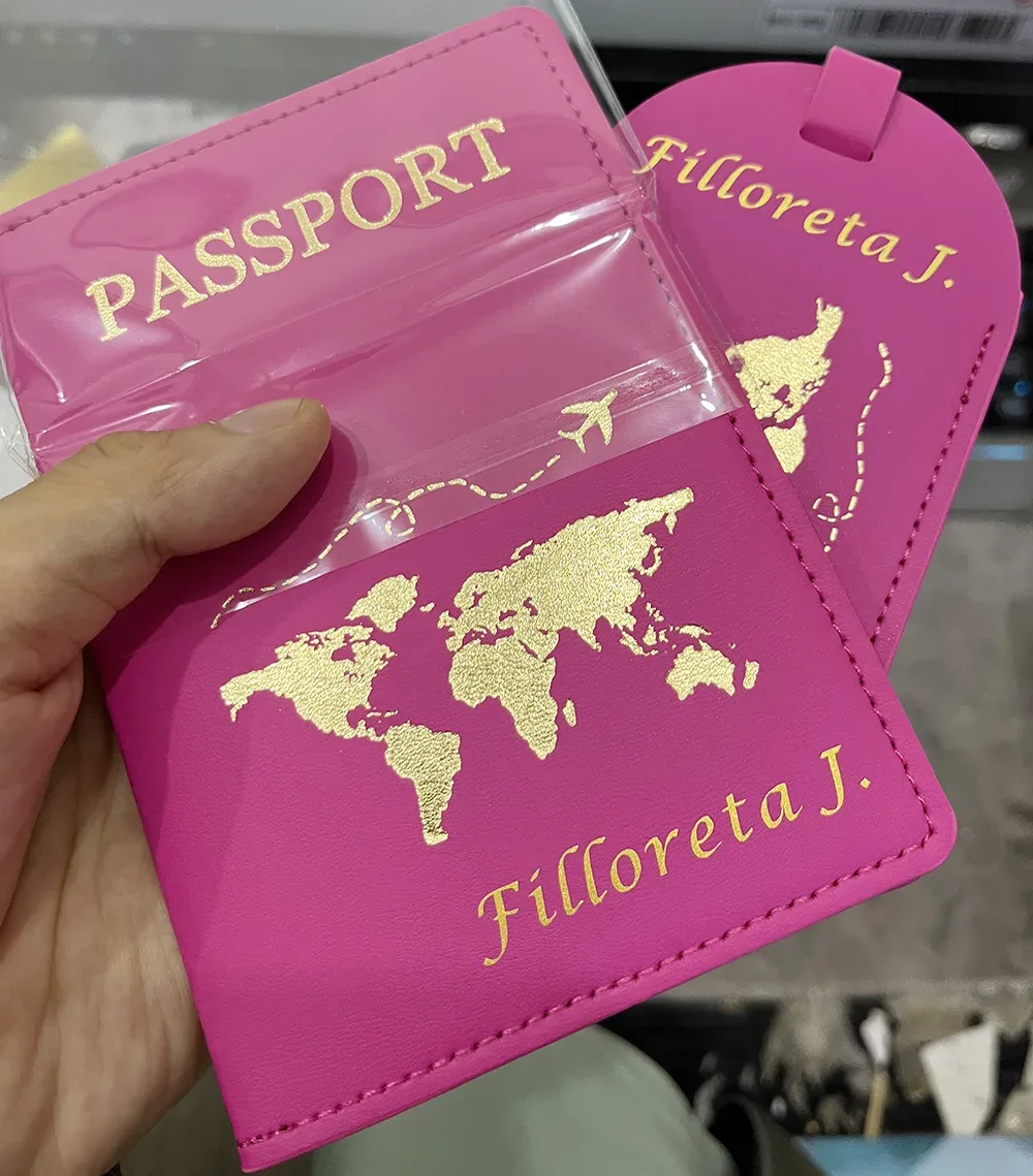 protege passport personalisé prenom avec étiquettes à bagages, couverture passeport personnalisé carte de l'ue, étui mignon, portefeuille de voyage, accessoires de voyage